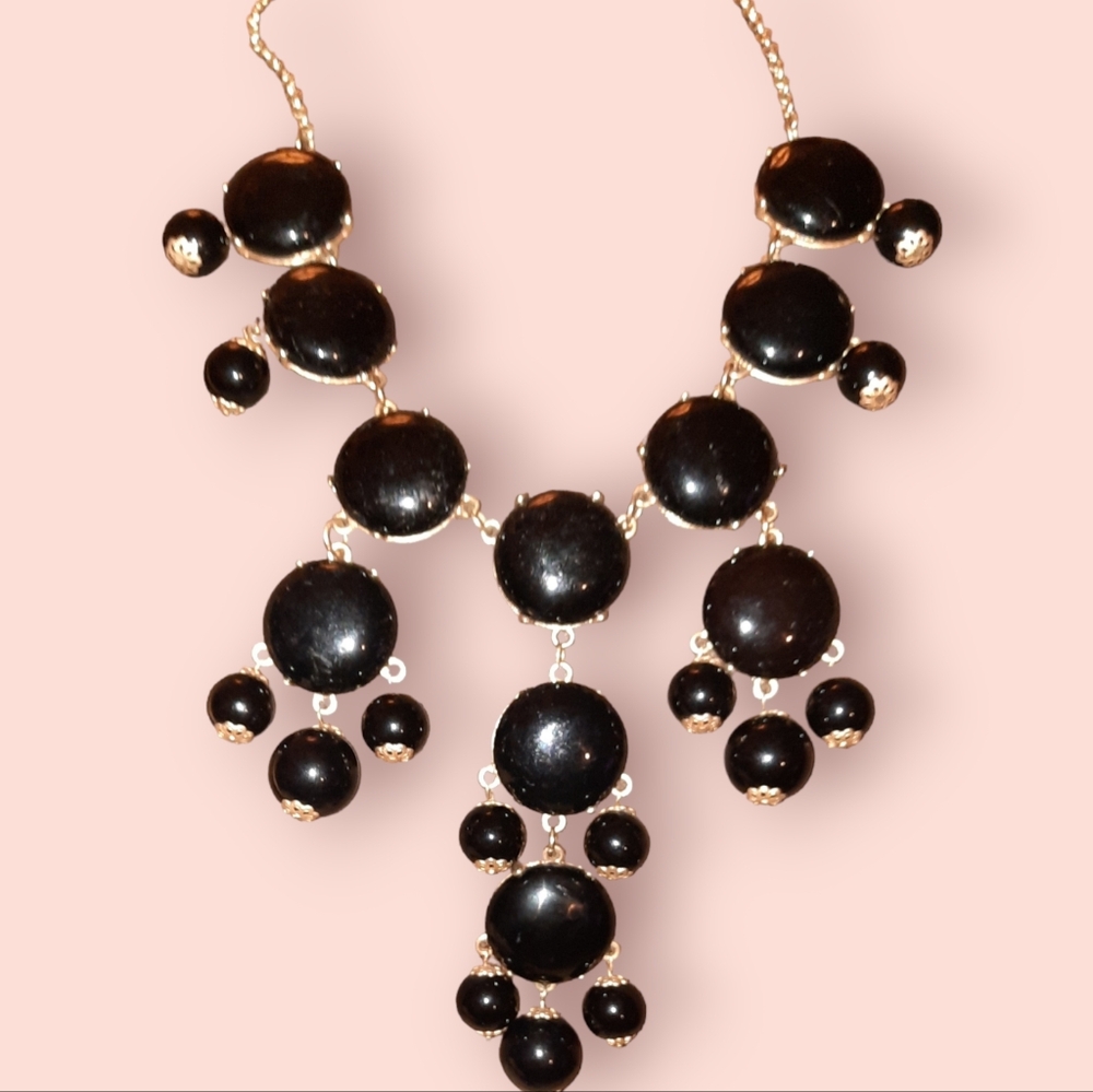 Acrylic beaded bubble waterfall necklace adjustable goldtone
